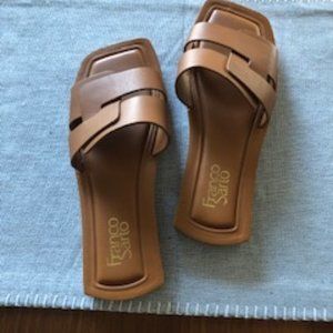 Franco Sarto Leather Slides - Cognac, 8